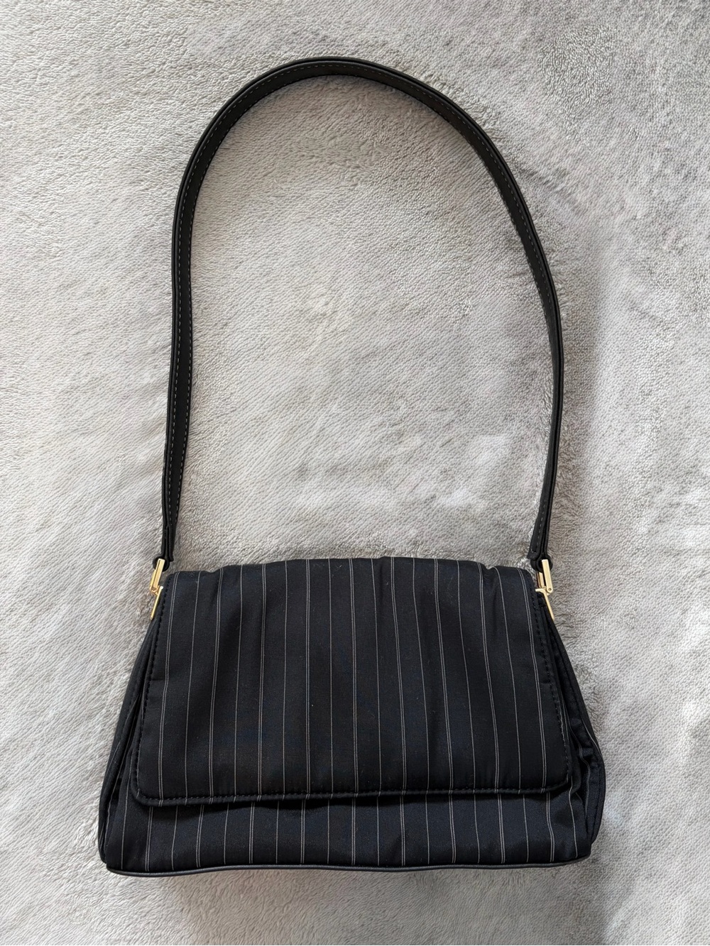 Vintage Pinstripe Baguette Shoulder Bag